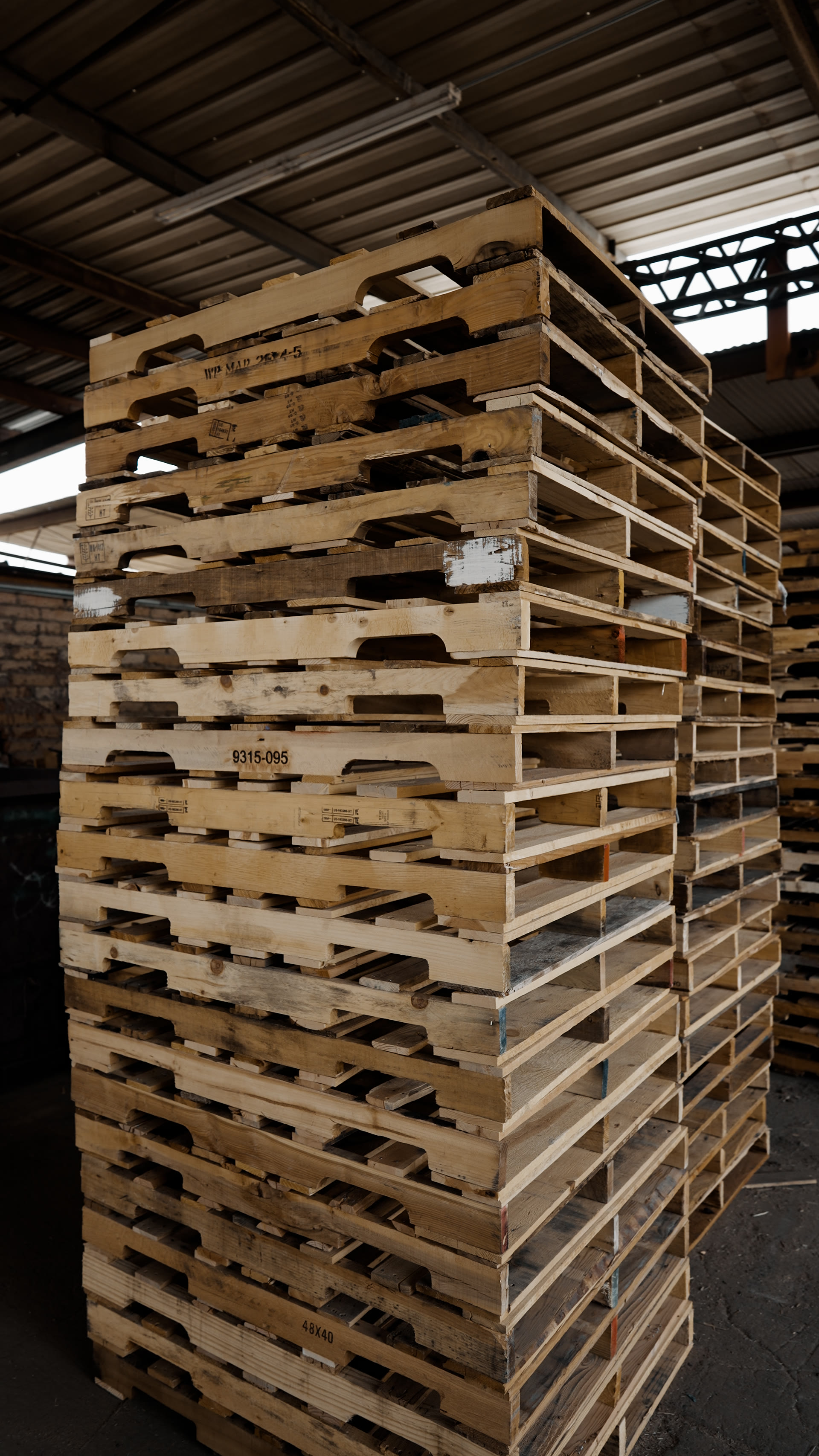 Stacks of finished wood pallets
